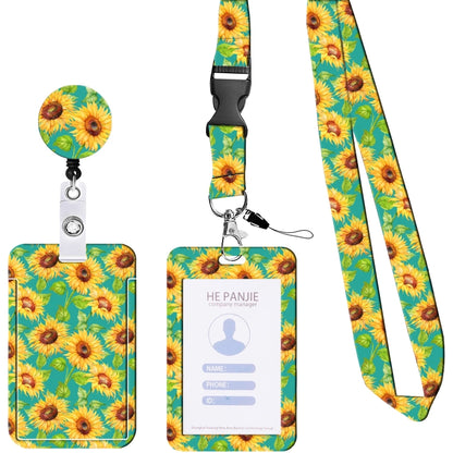 ผู้ถือบัตรพับเก็บได้ลายดอกไม้ป้ายชื่อ Work Bank Credit Card Sleeve, Black and White, Red Flower, Blue Flower, Green Sunflower