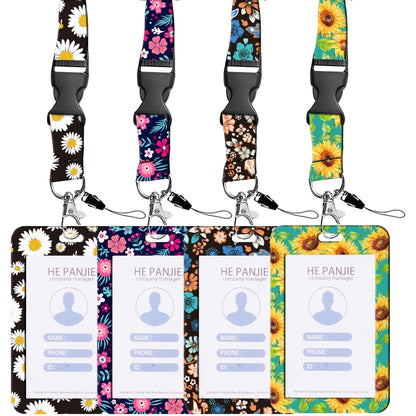 ผู้ถือบัตรพับเก็บได้ลายดอกไม้ป้ายชื่อ Work Bank Credit Card Sleeve, Black and White, Red Flower, Blue Flower, Green Sunflower