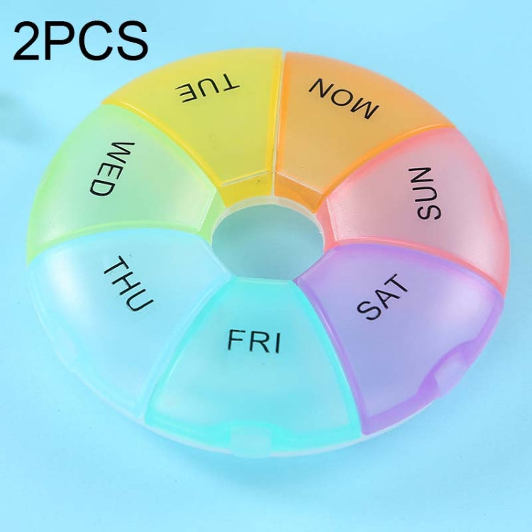 2 ชิ้นรอบ 7 วันสีรุ้งกล่องยาแบบพกพาพลาสติกเจ็ดตาราง, Colorful, สีดำ, สีเหลืองอ่อน, สีชมพู, Light Blue, Cyan, สีเขียวอ่อน, สีส้ม