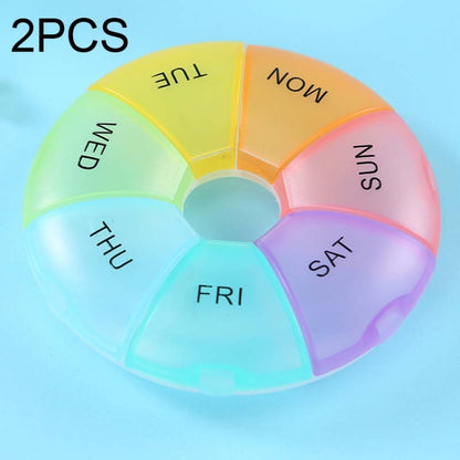 2 ชิ้นรอบ 7 วันสีรุ้งกล่องยาแบบพกพาพลาสติกเจ็ดตาราง, Colorful, สีดำ, สีเหลืองอ่อน, สีชมพู, Light Blue, Cyan, สีเขียวอ่อน, สีส้ม