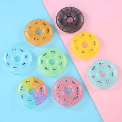 2 ชิ้นรอบ 7 วันสีรุ้งกล่องยาแบบพกพาพลาสติกเจ็ดตาราง, Colorful, สีดำ, สีเหลืองอ่อน, สีชมพู, Light Blue, Cyan, สีเขียวอ่อน, สีส้ม