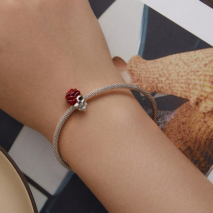 SCC2403 สร้อยข้อมือเงิน 925 กะโหลกกุหลาบโครงกระดูกมุกฮาโลวีน, SCC2403