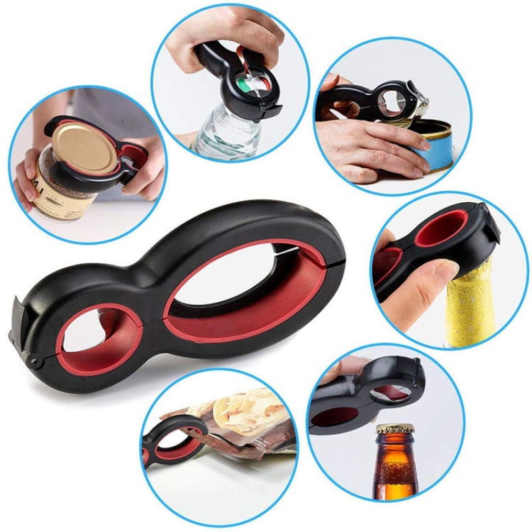 6 In 1 Simple Can Opener ที่เปิดขวดพลาสติกอเนกประสงค์, 6 In 1 Black Red