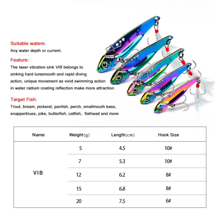 PROBEROS DW559 เหยื่อล่อเหยื่อ VIB Sequenant Far Subsidine สีสันสดใส ข้อมูลจำเพาะ:, 5g, 7g, 12g, 15g, 20g