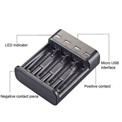 BMAX BH-804U 1.2V AA/AAA แบตเตอรี่ชาร์จแยกอิสระ 4 สล็อต USB Charger, 4 Slot Micro USB(Black)