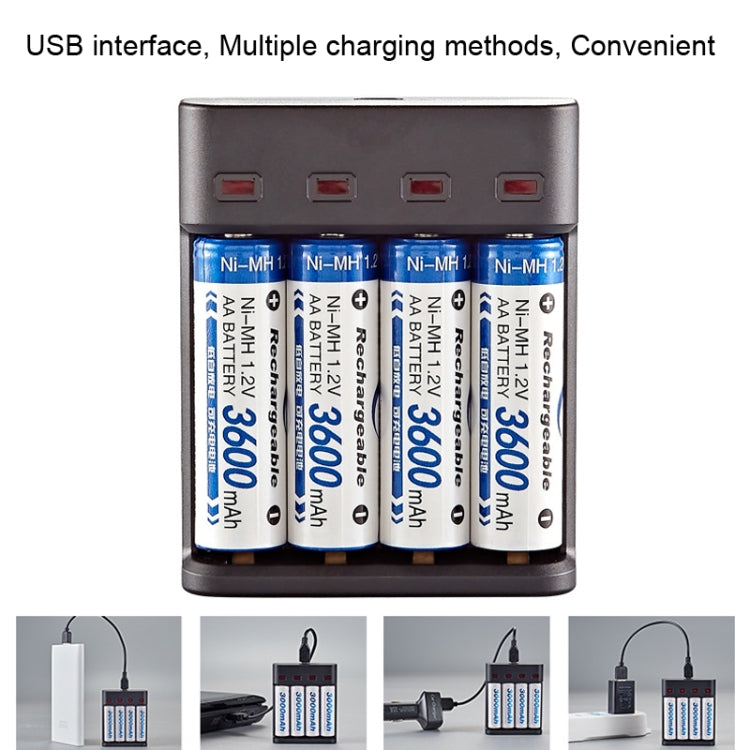 BMAX BH-804U 1.2V AA/AAA แบตเตอรี่ชาร์จแยกอิสระ 4 สล็อต USB Charger, 4 Slot Micro USB(Black)