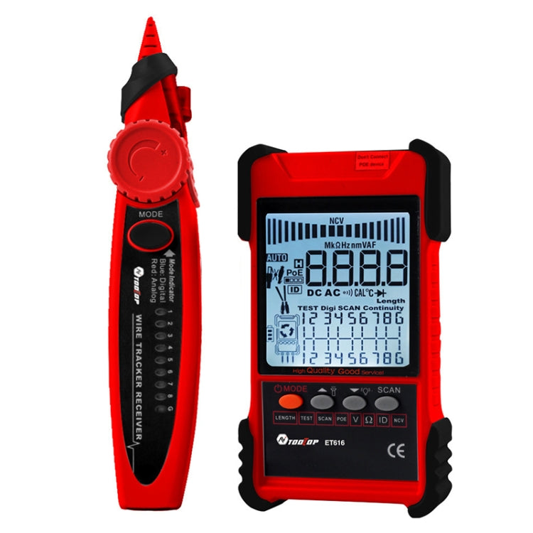 เครื่องทดสอบสายเคเบิลเครือข่ายแบบชาร์จไฟได้ Wire Tracker เครื่องทดสอบสายเคเบิล POE, ET616 (Red), ET618 (Red)