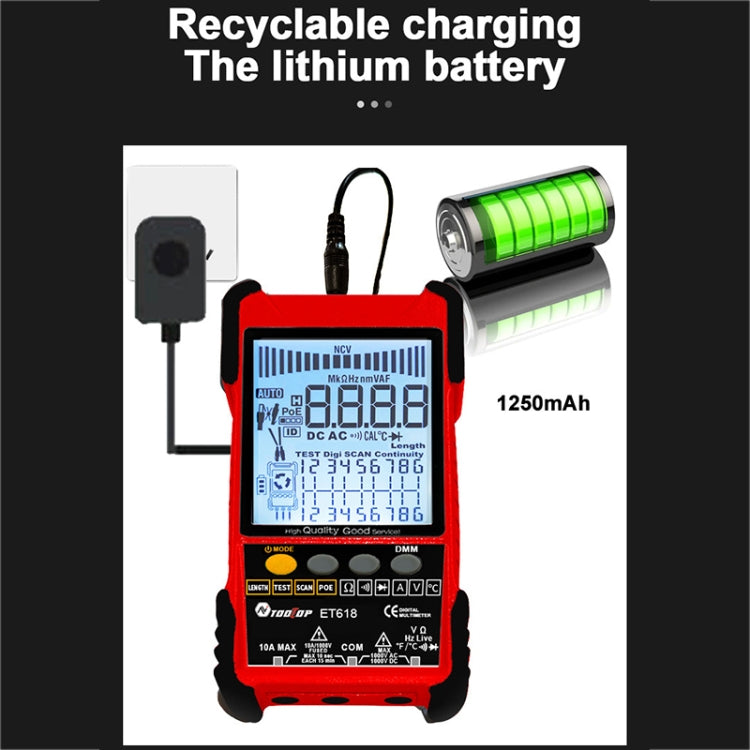 เครื่องทดสอบสายเคเบิลเครือข่ายแบบชาร์จไฟได้ Wire Tracker เครื่องทดสอบสายเคเบิล POE, ET616 (Red), ET618 (Red)