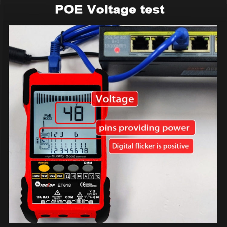 เครื่องทดสอบสายเคเบิลเครือข่ายแบบชาร์จไฟได้ Wire Tracker เครื่องทดสอบสายเคเบิล POE, ET616 (Red), ET618 (Red)
