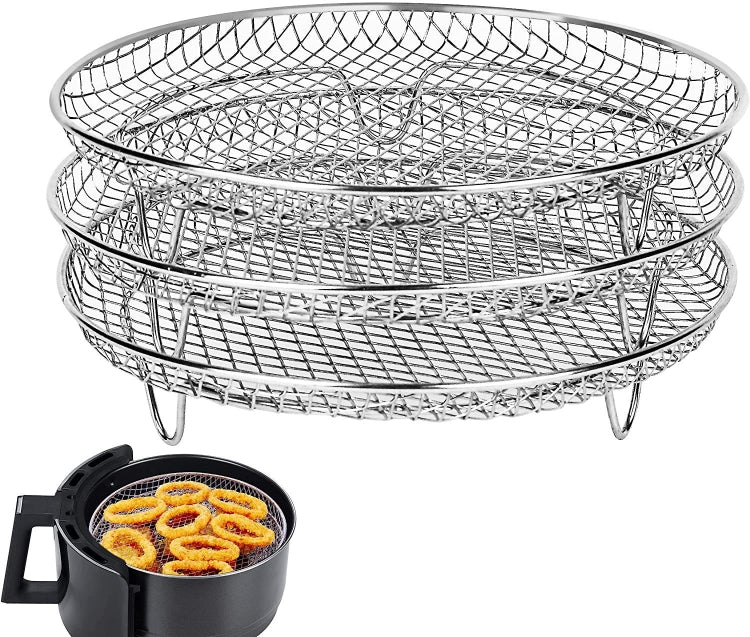 อุปกรณ์เสริม Air Fryer ตะแกรงนึ่งตะแกรงกลมสามชั้นขนาด 8 นิ้ว, Round