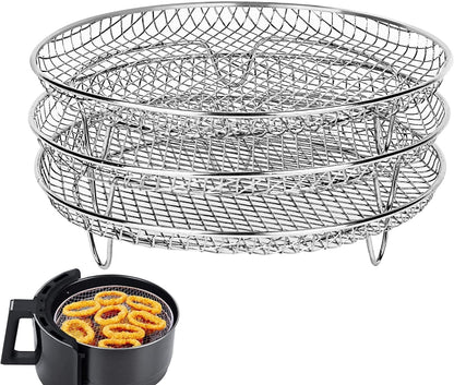 อุปกรณ์เสริม Air Fryer ตะแกรงนึ่งตะแกรงกลมสามชั้นขนาด 8 นิ้ว, Round