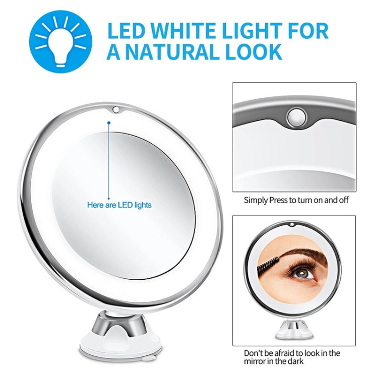 กระจกแต่งหน้า 12 ซม. พร้อมไฟเติม LED กำลังขยาย 10 เท่า กระจกดูดความงาม