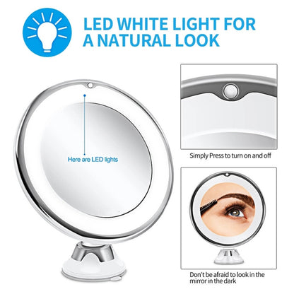 กระจกแต่งหน้า 12 ซม. พร้อมไฟเติม LED กำลังขยาย 10 เท่า กระจกดูดความงาม