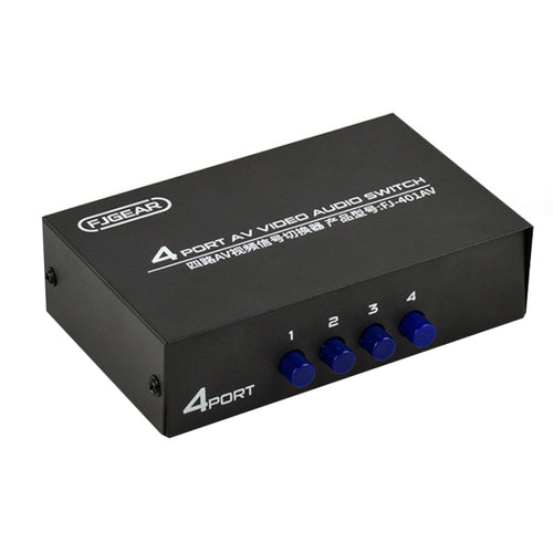 FJGEAR FJ-401AV อินเตอร์เฟส Lotus Head 4-way AV Audio and Video Switcher, FJ-401AV