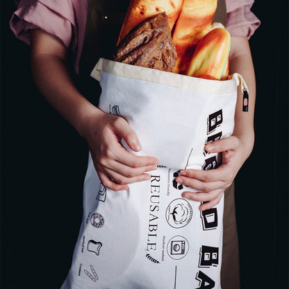 กระเป๋าใส่ขนมปังผ้าฝ้าย TPU พร้อมกระเป๋าเก็บของแบบใช้ซ้ำได้, Bread Bag White, Bread Bag Beige