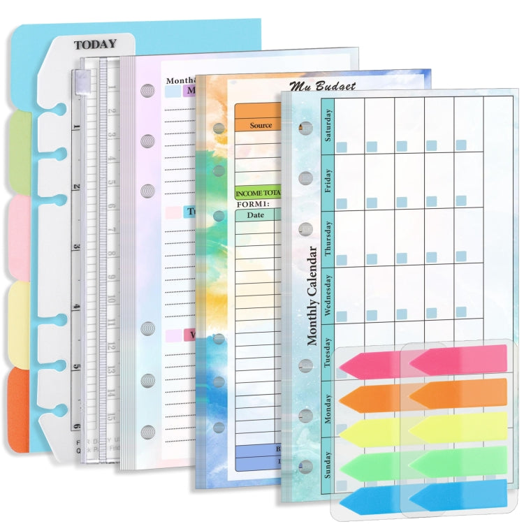 A6 6 Hole Budget Book Loose-leaf Replacement Core คู่มือแทรก, Spec:, Kit 1, 3 In 1, Monthly Plan 56 Sheets, Budget Page 56 Sheets, Weekly Plan 108 Sheets