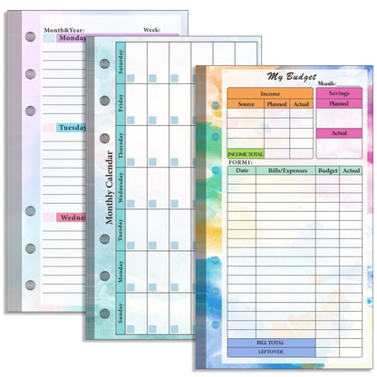 A6 6 Hole Budget Book Loose-leaf Replacement Core คู่มือแทรก, Spec:, Kit 1, 3 In 1, Monthly Plan 56 Sheets, Budget Page 56 Sheets, Weekly Plan 108 Sheets