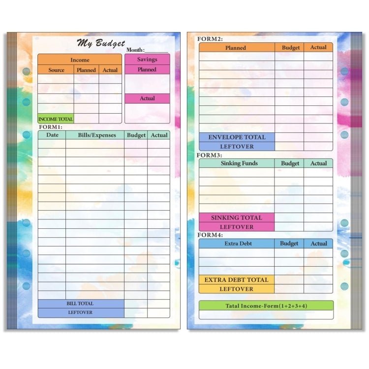 A6 6 Hole Budget Book Loose-leaf Replacement Core คู่มือแทรก, Spec:, Kit 1, 3 In 1, Monthly Plan 56 Sheets, Budget Page 56 Sheets, Weekly Plan 108 Sheets