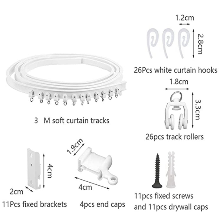 รุ่นรางเหล็กดัดรางม่านแบบยืดหยุ่นชุดขนาด:, 3m White