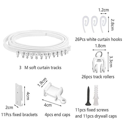 รุ่นรางเหล็กดัดรางม่านแบบยืดหยุ่นชุดขนาด:, 3m White