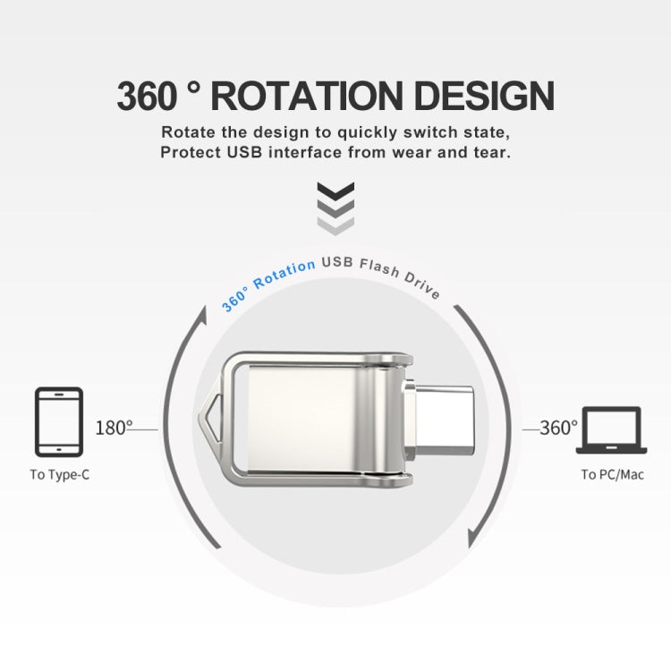 USB 2.0 + Type-C/USB-C ความเร็วสูง ??มินิคอมพิวเตอร์และโทรศัพท์ดิสก์ U โรตารี่อเนกประสงค์, 32GB, 64GB, 128GB