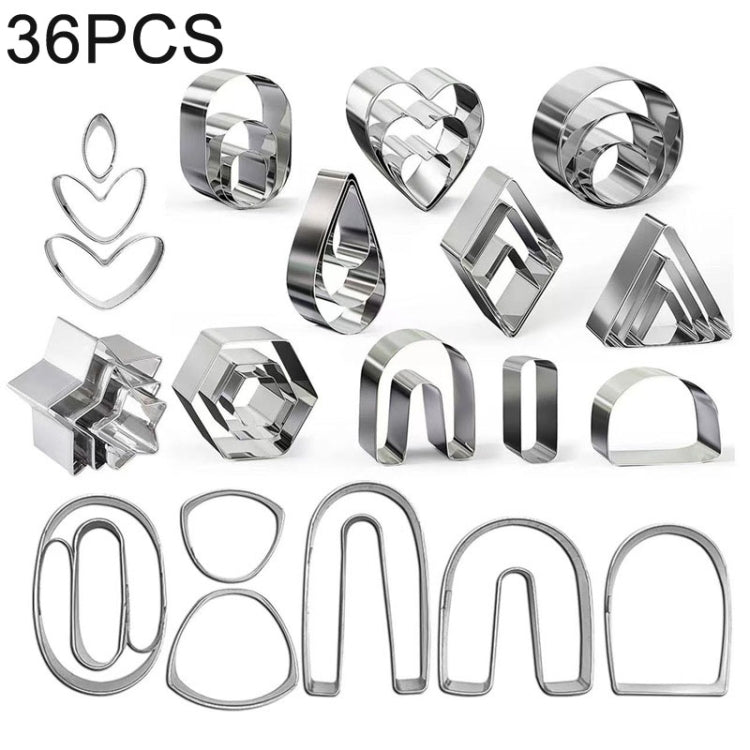 36 In 1 Stainless Steel Polymer Clay Earring Cutters Baking Mold, 36 In 1