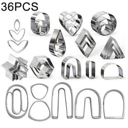 36 In 1 Stainless Steel Polymer Clay Earring Cutters Baking Mold, 36 In 1
