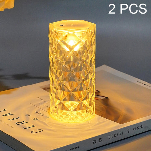 2 PCS SF-001A 1.5V Rose Ambient Light โคมไฟตั้งโต๊ะคริสตัล LED ข้างเตียง, 2 PCS  Yellow Light Without Humidifier, 2 PCS  White Light Without Humidifier