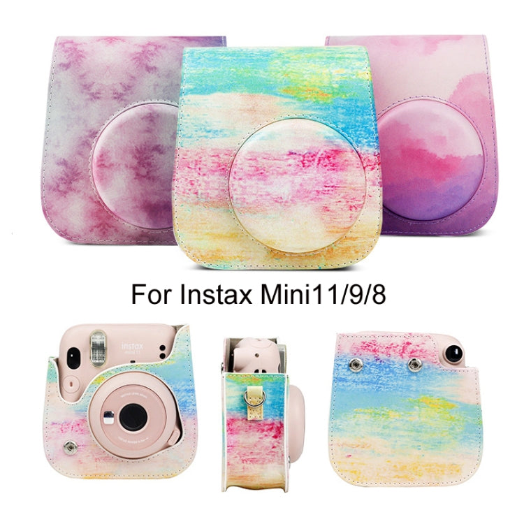 สำหรับ Instax Mini11/9/8 PU Cortex Retro กระเป๋ากล้องฝาครอบป้องกัน, Blue Pink Color, Fantastic Cloud