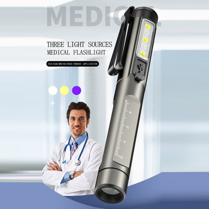 DT005 LED สีขาว + ไฟปากกาสีเหลืองไฟฉายแบบชาร์จไฟได้ไฟฉายปากกาพยาบาล, DT005