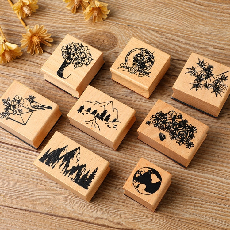 แสตมป์ไม้ 5 ชิ้น DIY ภูมิทัศน์ธรรมชาติวินเทจ