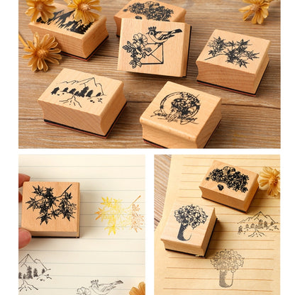 แสตมป์ไม้ 5 ชิ้น DIY ภูมิทัศน์ธรรมชาติวินเทจ
