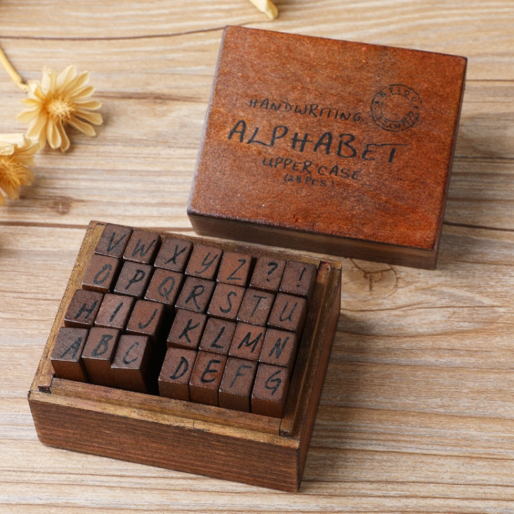 E13 28 ชิ้น/เซ็ตตัวอักษรไม้วินเทจและคู่มือไดอารี่ตัวเลข DIY แสตมป์, Regular Capital, Regular Lowercase, Cursive Capital, Cursive Lowercase