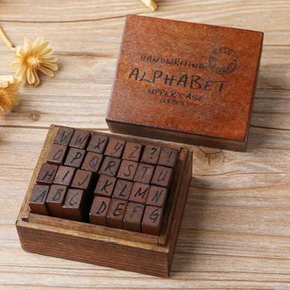 E13 28 ชิ้น/เซ็ตตัวอักษรไม้วินเทจและคู่มือไดอารี่ตัวเลข DIY แสตมป์, Regular Capital, Regular Lowercase, Cursive Capital, Cursive Lowercase