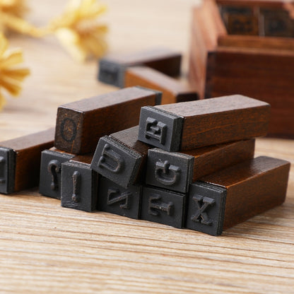 E13 28 ชิ้น/เซ็ตตัวอักษรไม้วินเทจและคู่มือไดอารี่ตัวเลข DIY แสตมป์, Regular Capital, Regular Lowercase, Cursive Capital, Cursive Lowercase