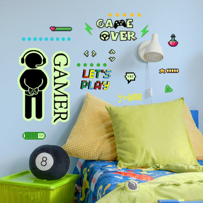 ZSG201 Gamepad สติ๊กเกอร์เรืองแสงห้องนั่งเล่นห้องนอนติดด้วยตนเองสติ๊กเกอร์ตกแต่งผนังเรืองแสง, สี:, Green Light, Blue Light