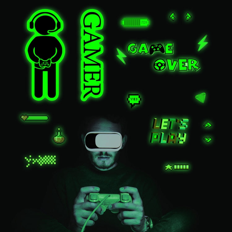 ZSG201 Gamepad สติ๊กเกอร์เรืองแสงห้องนั่งเล่นห้องนอนติดด้วยตนเองสติ๊กเกอร์ตกแต่งผนังเรืองแสง, สี:, Green Light, Blue Light