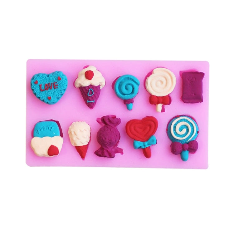 2 PCS G114 Candy Lollipop Ice Cream Shape ซิลิโคนแม่พิมพ์ช็อกโกแลตบิสกิตเค้กตกแต่ง, G114