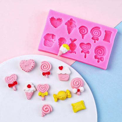 2 PCS G114 Candy Lollipop Ice Cream Shape ซิลิโคนแม่พิมพ์ช็อกโกแลตบิสกิตเค้กตกแต่ง, G114