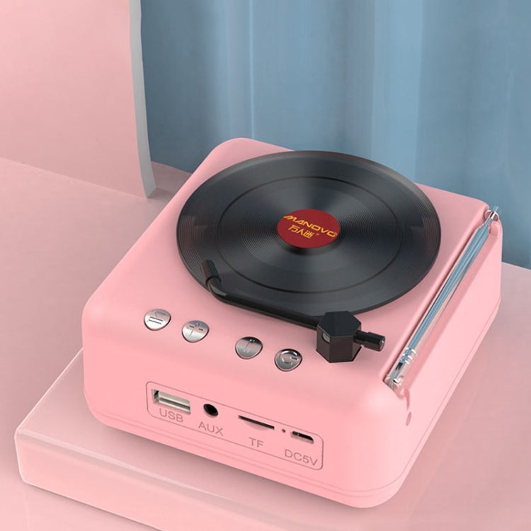 Manovo H3 Macaron เครื่องเล่นแผ่นเสียงไวนิล ลำโพงบลูทูธ วิทยุสเตอริโอย้อนยุค, Pink