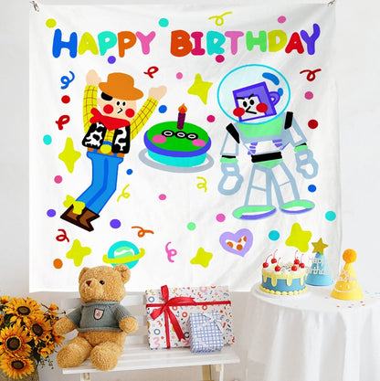 เค้าโครงวันเกิดผ้าแขวนผนังภาพเด็ก, 150x180cm Velvet, 150x200cm Velvet