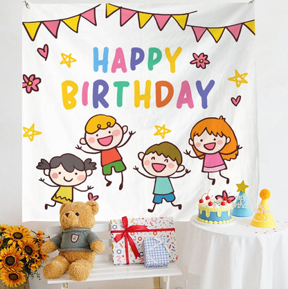 เค้าโครงวันเกิดผ้าแขวนผนังภาพเด็ก, 150x180cm Velvet, 150x200cm Velvet