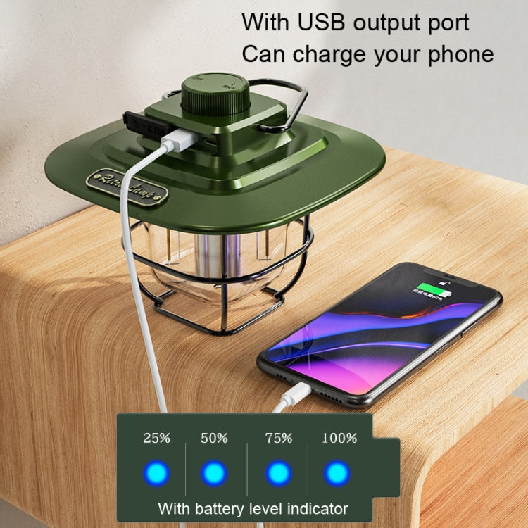 LY02 LED Retro Lantern Hand Tent Lamp USB Charging Light แคมป์ปิ้ง, LY02 White, LY02 Black, LY02 Green