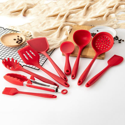 เครื่องครัวซิลิโคนทนอุณหภูมิสูงแบบไม่ติดกระทะ 2 ชิ้น สไตล์:, Spatula, Soup Spoon, Leak Spoon, Spaghetti Claw, Rice Spoon, Leak Shovel, Scrape, Brush, Food Clip