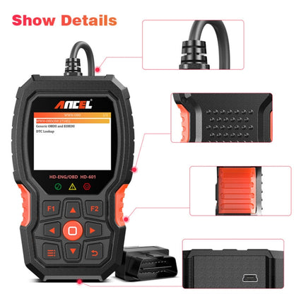 ANCEL HD601 24V เครื่องตรวจจับเครื่องยนต์ดีเซลเครื่องสแกนวินิจฉัยรถบรรทุกหนัก, ANCEL HD601