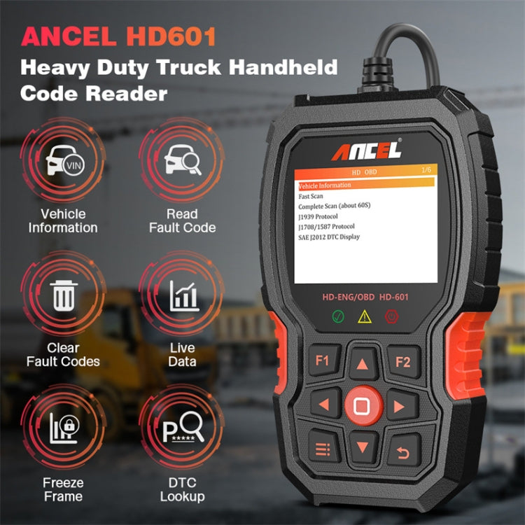 ANCEL HD601 24V เครื่องตรวจจับเครื่องยนต์ดีเซลเครื่องสแกนวินิจฉัยรถบรรทุกหนัก, ANCEL HD601