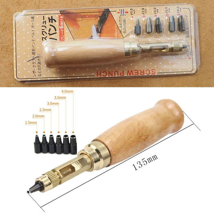 6 In 1 Automatic Belt Punch Punching Multi-scalp Anechoic Belt Punch, Wood Color, Black