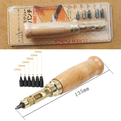 6 In 1 Automatic Belt Punch Punching Multi-scalp Anechoic Belt Punch, Wood Color, Black