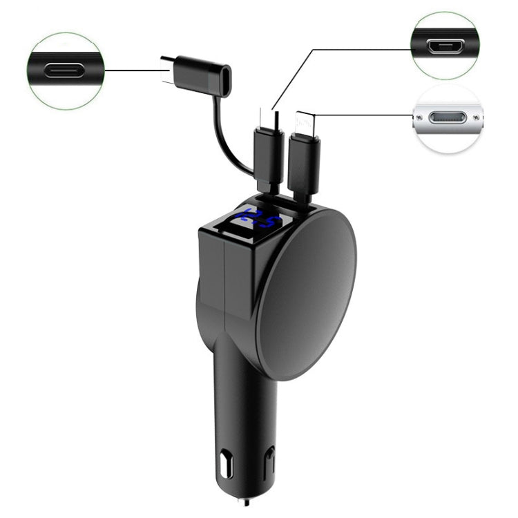 3 in 1 60W Fast Charging Dual Cable Retractable Car Charger, 40W