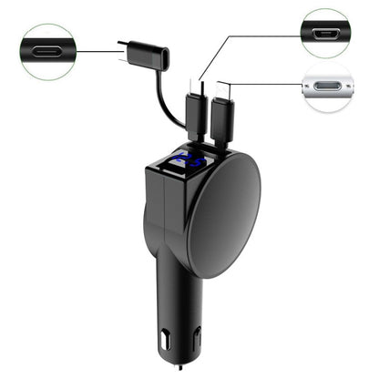 3 in 1 60W Fast Charging Dual Cable Retractable Car Charger, 40W